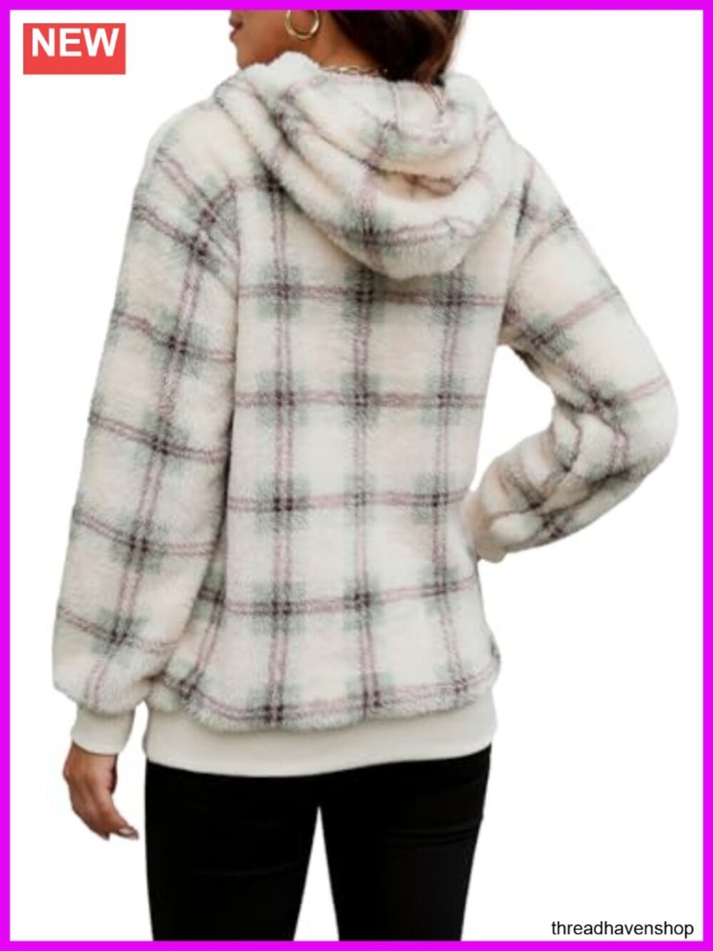 Women's Sherpa Pullover Oversized Fuzzy Hoodie Double Fleece Sweatshirt - Picture 4 of 6